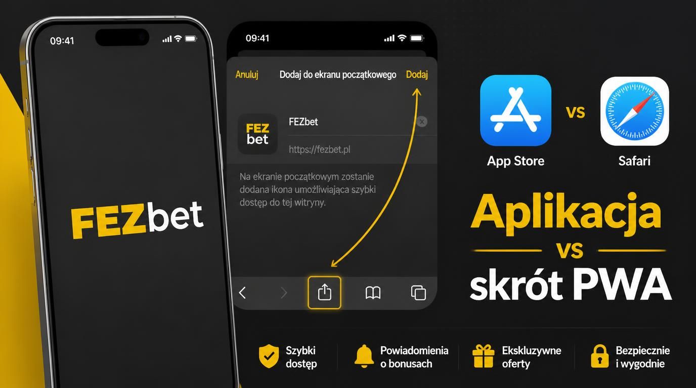  Interfejs aplikacji Fezbet na iPhone’a i skrót PWA 